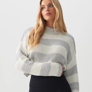 Striped Shaker Stitch Cropped Chenille Sweater
